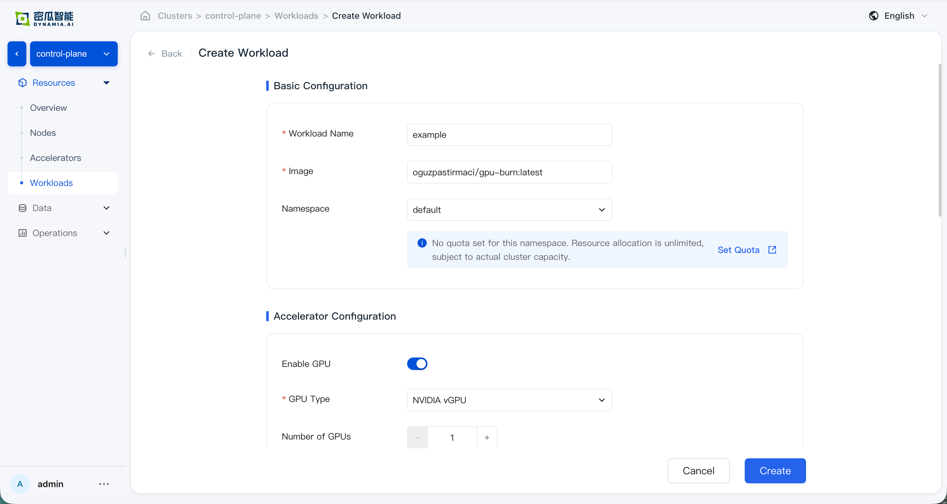 Create workload